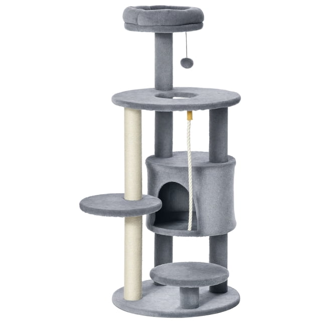 PawHut 44" Cat Tree Tower with Condo, Scratching Posts, Bed, Dark Grey