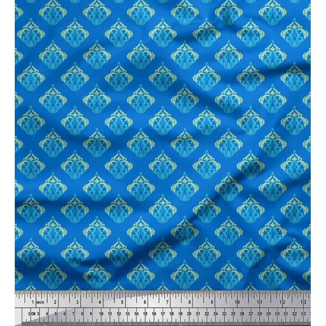 Soimoi Polyester Crepe Fabric Flourish Damask Printed Fabric 1 Yard 52 Inch Wide