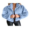 thumbnail image 1 of Womens Winter Fuzzy Short Teddy Jackets Coats Warm FluffyZip Up Long Sleeve Cropped Jacket, 1 of 2