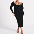 thumbnail image 2 of Solid Color Long Sleeve Bodycon Dress with Thigh Slit for Women, 2 of 8