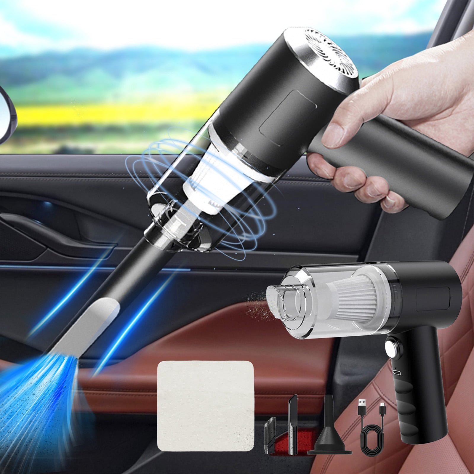 Meitianfacai Vacuum Cleaner with 120W Powerful Suction Small Car Vacuum Mini Dusts Buster Portable Cleaning Machine with Cleaning Cloth,12.6x5.51in