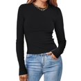 thumbnail image 2 of Timegard Hauts pour Femmes Col Ras du Cou Manches Longues Confortables Couleur Unie Camisoles Automne Décontracté Ajusté T-Shirts Hauts, 2 of 6