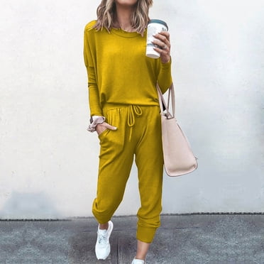 Weiqiqre Women's Fall 2 Piece Lounge Outfit Long Sleeve Crewneck Pullover Tops High Waisted Pants Set Tracksuit