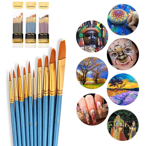 Ensemble de 10 Pinceaux en Nylon pour Peinture à l'Huile Acrylique, Aquarelle, Détails Fins