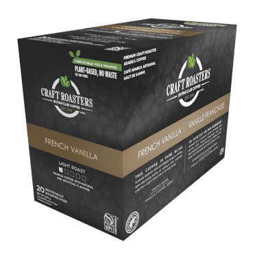Club Coffee Craft Roasters Vanille Française - Café Aromatisé, Torréfaction Légère, Dosettes à Portion Individuelle K-Cup, Dosettes de Café Compostables, Compatibles avec les Cafetières Keurig, Certifié Rainforest Alliance, 20 Unités