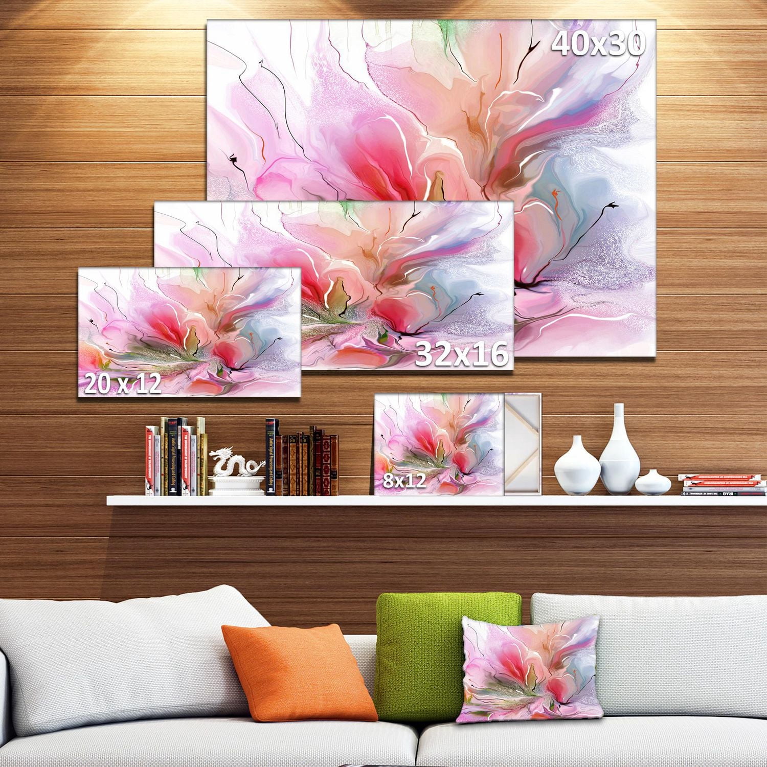 Designart Belle conception florale peinte Art mural sur toile