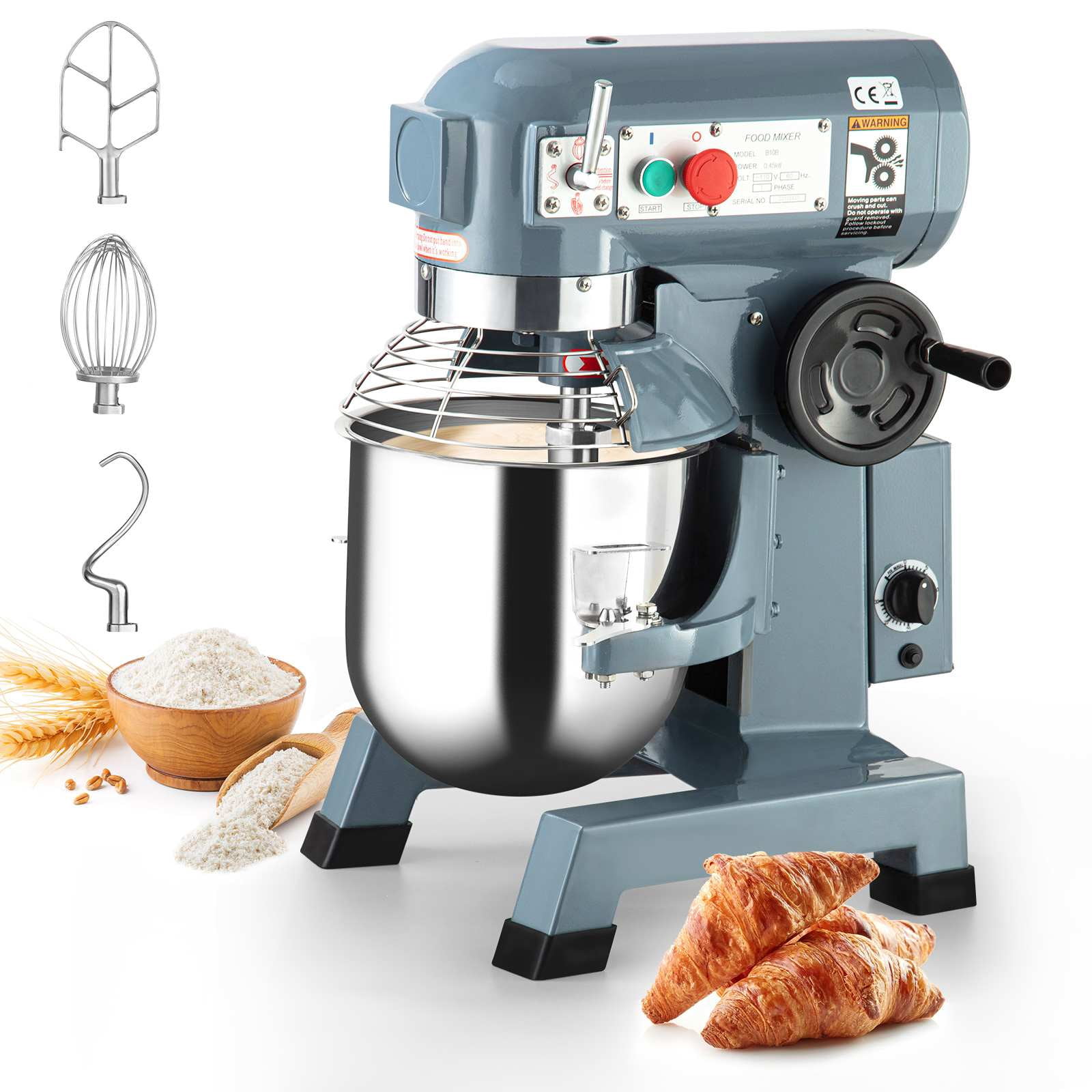 Ourlova Com Food Mixer 10Qt 450W Electric Dough Blender 3 Speed w/ Stainless-Steel Bowl Dough Hook Flat Beater Whisk 3 In 1 Multifunctional Food Mixing Machine for Schools Bakeries