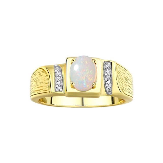 Rylos 14K Yellow Gold Classic 8X6MM Oval Opal & Sparkling Diamond Ring - Birthstone Jewelry for Men -Size 11