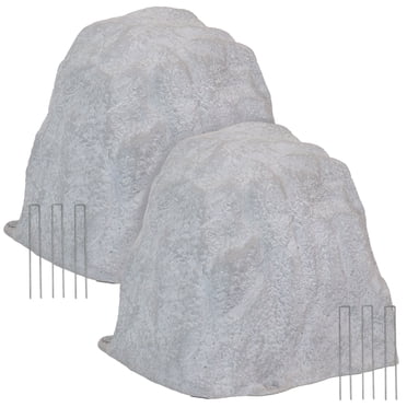 Sunnydaze Fosse Septique de Paysage en Polyrésine Légère pour l'Extérieur avec Piquets - Gris - 21,5 Pouces - Lot de 2