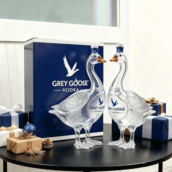 2Pack 3D Sculpted Grey Goose Glass Whiskey Bottle, 350Ml Unique Glass Vod.ka Whiskey Bottle Gift for Whiskey Lovers Pet for Home Bar Display, Father's Day Gift With Box