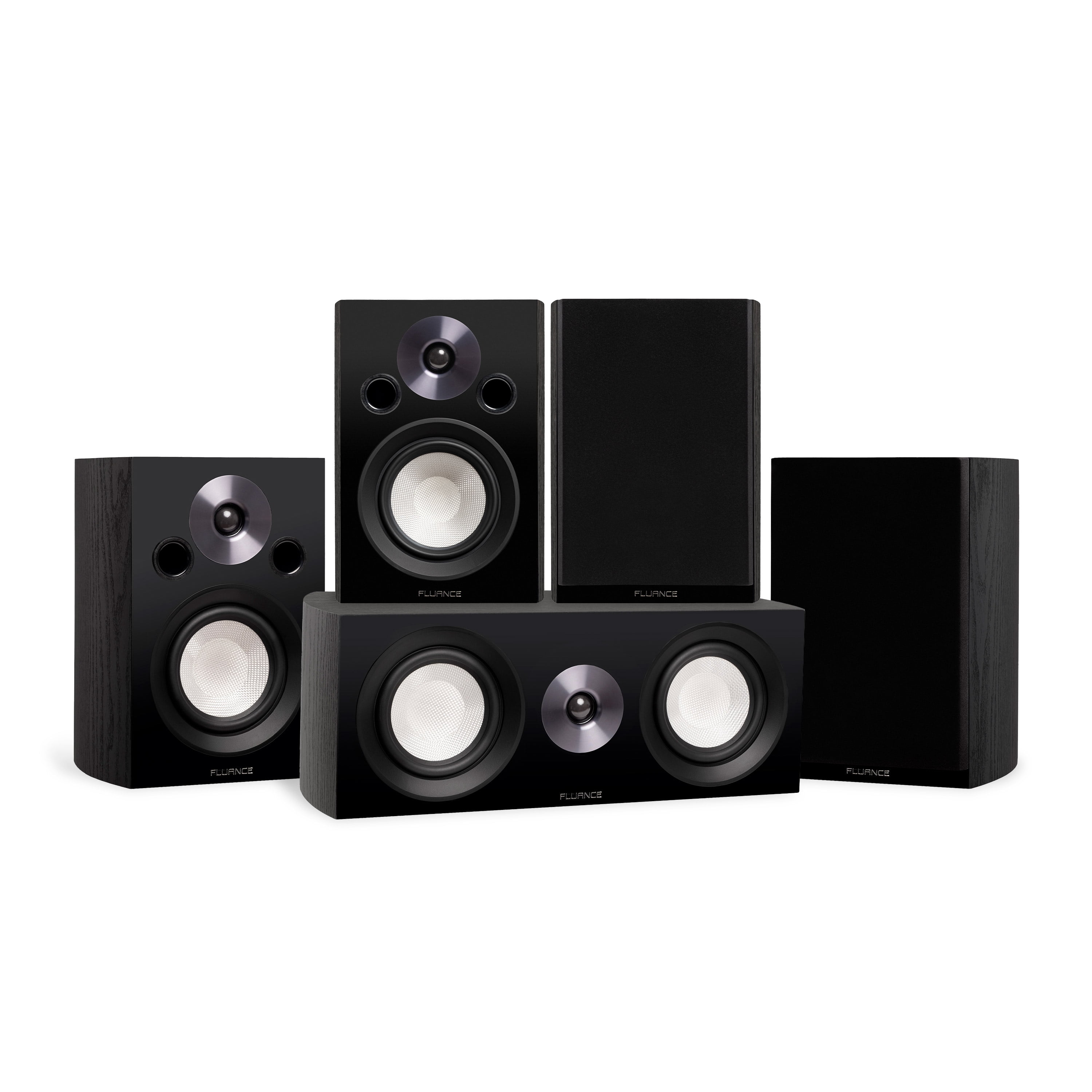 Fluance Reference Compact Surround Sound Home Theater 5.0 Channel Speaker System including 2-Way Bookshelf, Center Channel and Rear Surround Speakers - Black Ash (X850BC)
