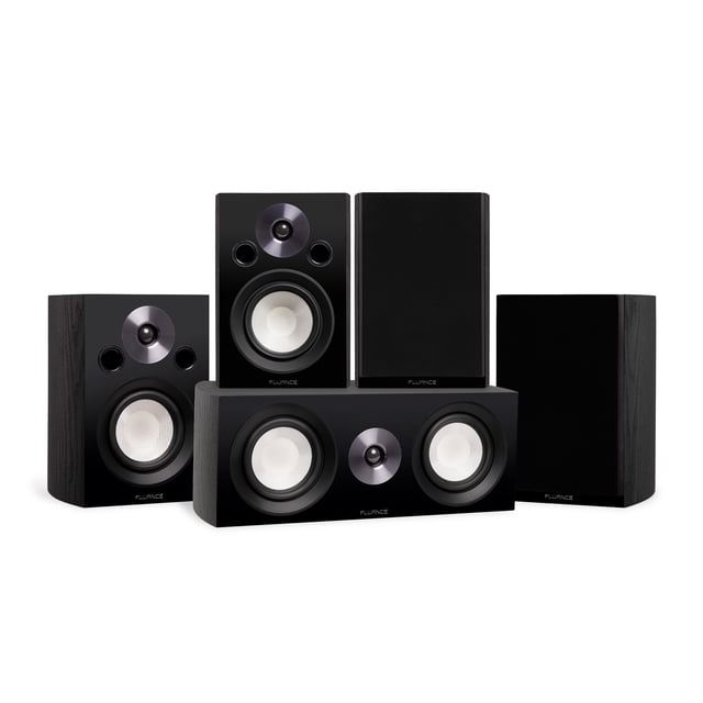 Fluance Reference Compact Surround Sound Home Theater 5.0 Channel Speaker System including 2-Way Bookshelf, Center Channel and Rear Surround Speakers - Black Ash (X850BC)