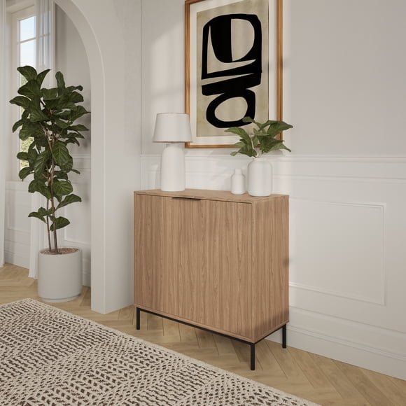 Nexera Slim 2-Door Storage Accent Cabinet, Light Walnut