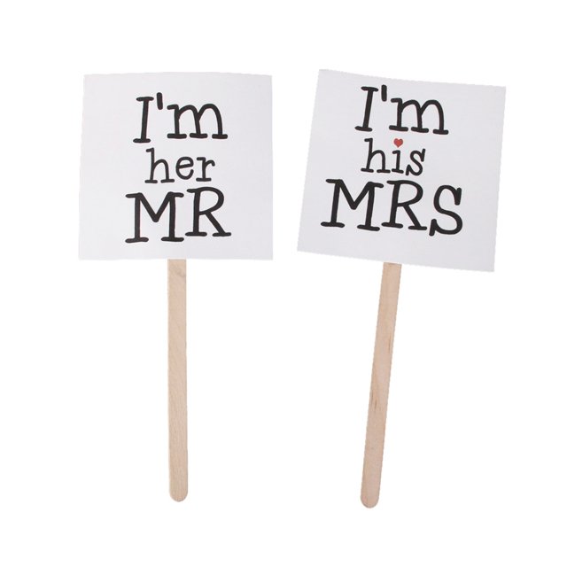 Accessoires de Photomaton de Mariage Mr et Mrs sur Bâtons (Blanc)