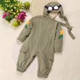 thumbnail image 2 of Newborn Baby Boys Kids Fly Polit Army Green Long Sleeve Rompers+Cap Hat Outfits, 2 of 5