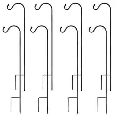 Urban Deco Crochet de Berger en Métal Robuste, Crochets de Berger Ajustables pour l'Extérieur, Tige de Crochets pour Plante Noire - Lot de 8
