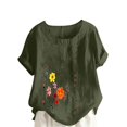 thumbnail image 1 of Cameland Hauts pour Femmes Col Rond Manches Courtes Imprimé Floral Chemise Ample, 1 of 5