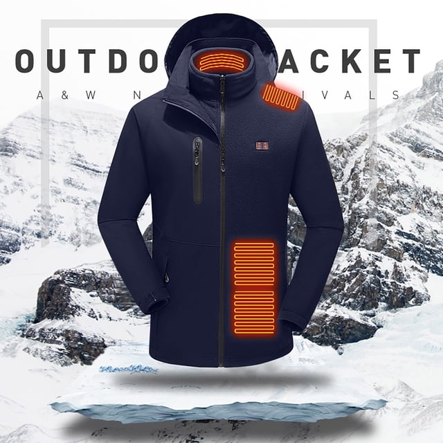 LSLJS Outdoor Warm Clothing Heated for Riding Skiing Fishing Charging Via Heated Coat( Blue, XXL)