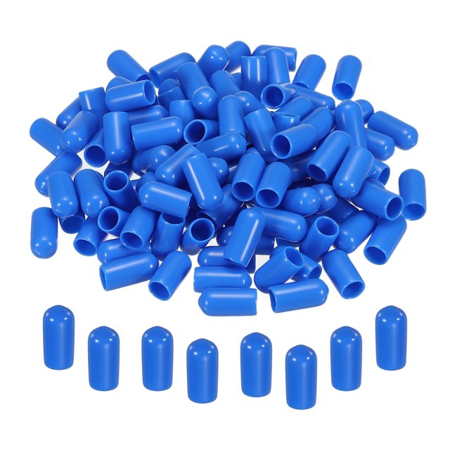 Unique Bargains 100 Pcs Embouts en Caoutchouc Protecteurs de Filetage en Vinyle 7mm Ronds en PVC pour Tuyaux de Vis, Bleu