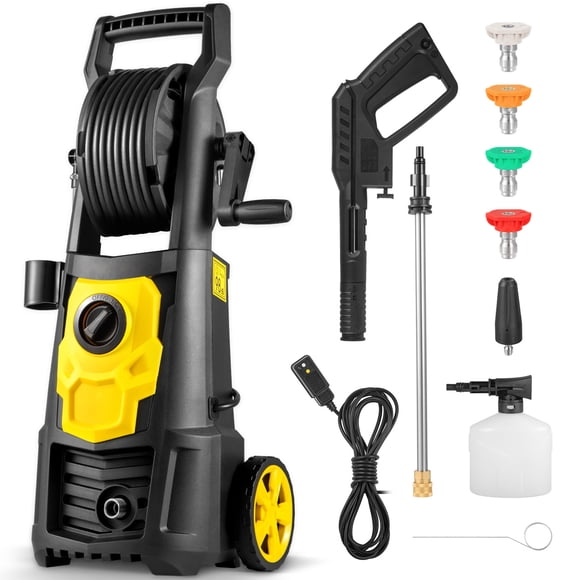 KFFKFF Electric Pressure Washer, 2000 Max PSI(ETL Certified) 1.65 GPM Power Washer with 30 FT Hose & Reel, 5 Quick Connect Nozzles, Foam Cannon, for Clean Patios, Cars, Fences, Driveways and Decks