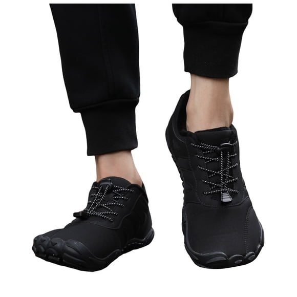 Women's Mens Waterproof Winter Warm Barefoot Shoes Comfortable Non Slip Hiking Shoes Fleece Lined Slip On Sneakers Black Size 9