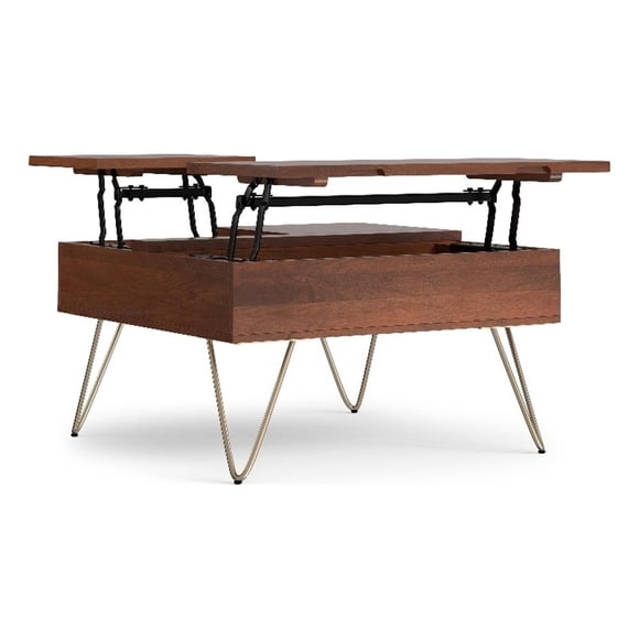 Pemberly Row 32" Solid Mango Wood Lift-Top Coffee Table in Umber Brown