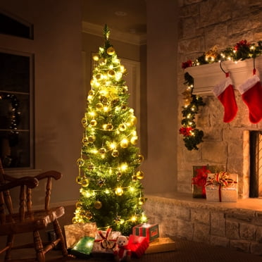 Costway Arbre de Noël Crayon Artificiel en PVC de 6 Pi, Mince, avec Support, Déco des Fêtes pour la Maison, Vert