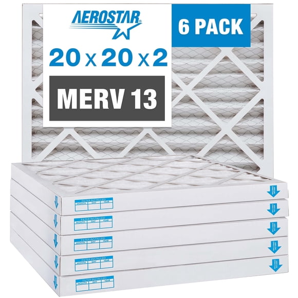Aerostar 20x20x2 MERV 13 - 6 Count - Pleated HVAC, Furnace & Air Conditioner Filters - Removes Bacteria, Dust, Cold & Flu Germs, Lint, Mold, Pet Dander, A