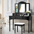 thumbnail image 3 of Gymax Vanity Set W/7 Drawers Tri-Folding Necklace Hooked Mirror Dressing Table Black, 3 of 10