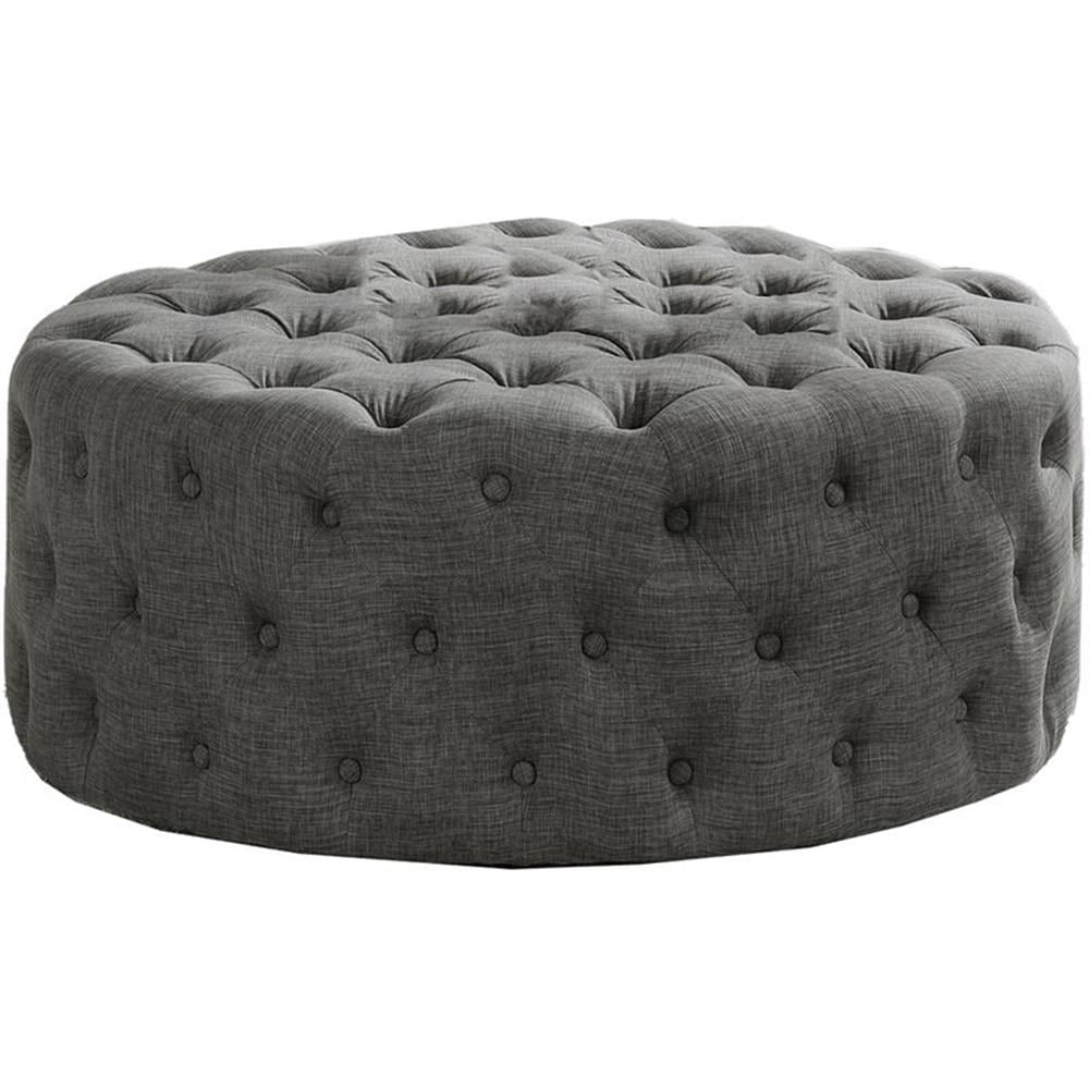 Best Master Furniture Anderson 40" Round Linen Fabric Ottoman in Gray