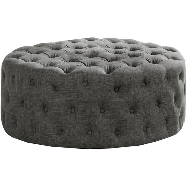 Best Master Furniture Anderson 40" Round Linen Fabric Ottoman in Gray