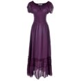 thumbnail image 1 of Women Renaissance Peasant Maiden Boho Inspired Cap Sleeve Lace Trim Maxi Dress, Purple, Large, 1 of 5