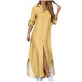 thumbnail image 1 of CEHVOM Robe d'Été pour Femme, Couleur Unie, Décontractée, à Manches Longues, Col Rabattu, Robe Maxi Décontractée de Plage, Solde, 1 of 4
