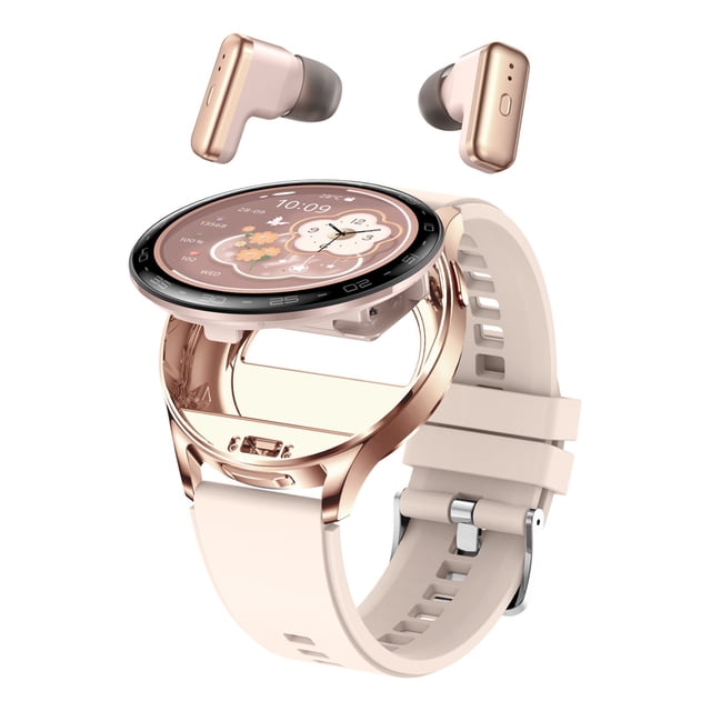 Thinsony Full Round Touch Mechanical Button Operations Long Battery Life Smart Watch Smart Watch With Earbuds golden