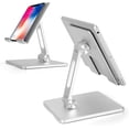 thumbnail image 1 of Ergonomic Tablet Stand, Heavy Duty Metal Base Ensures Stability, Universal Compatibility for Devices 4" to 15.6", Silver Foldable Design with 360 Degree Rotation for Easy Travel and Desk Use, 1 of 5