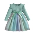 thumbnail image 1 of WUANDIXFA Robes de Rentrée pour Filles Robe Tutu pour Enfants Robe de Fête à Manches Longues en Chiffon pour Petite Fille Automne et Printemps Vert, 5-6 Ans, 1 of 4