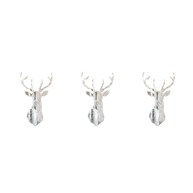 Decodeary Personalized Home Style With 3D Mirror Deer Wall Stickers Acrylic 3D Deer Head Mirror Wall Sticker Multifunctional silver XL 3Set