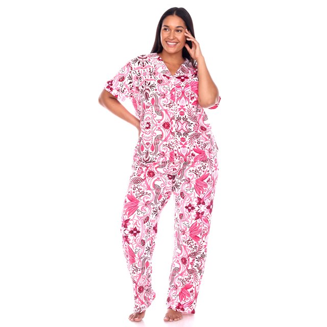 White Mark Ensemble de Pyjama Tropical à Manches Courtes à Boutons pour Femmes