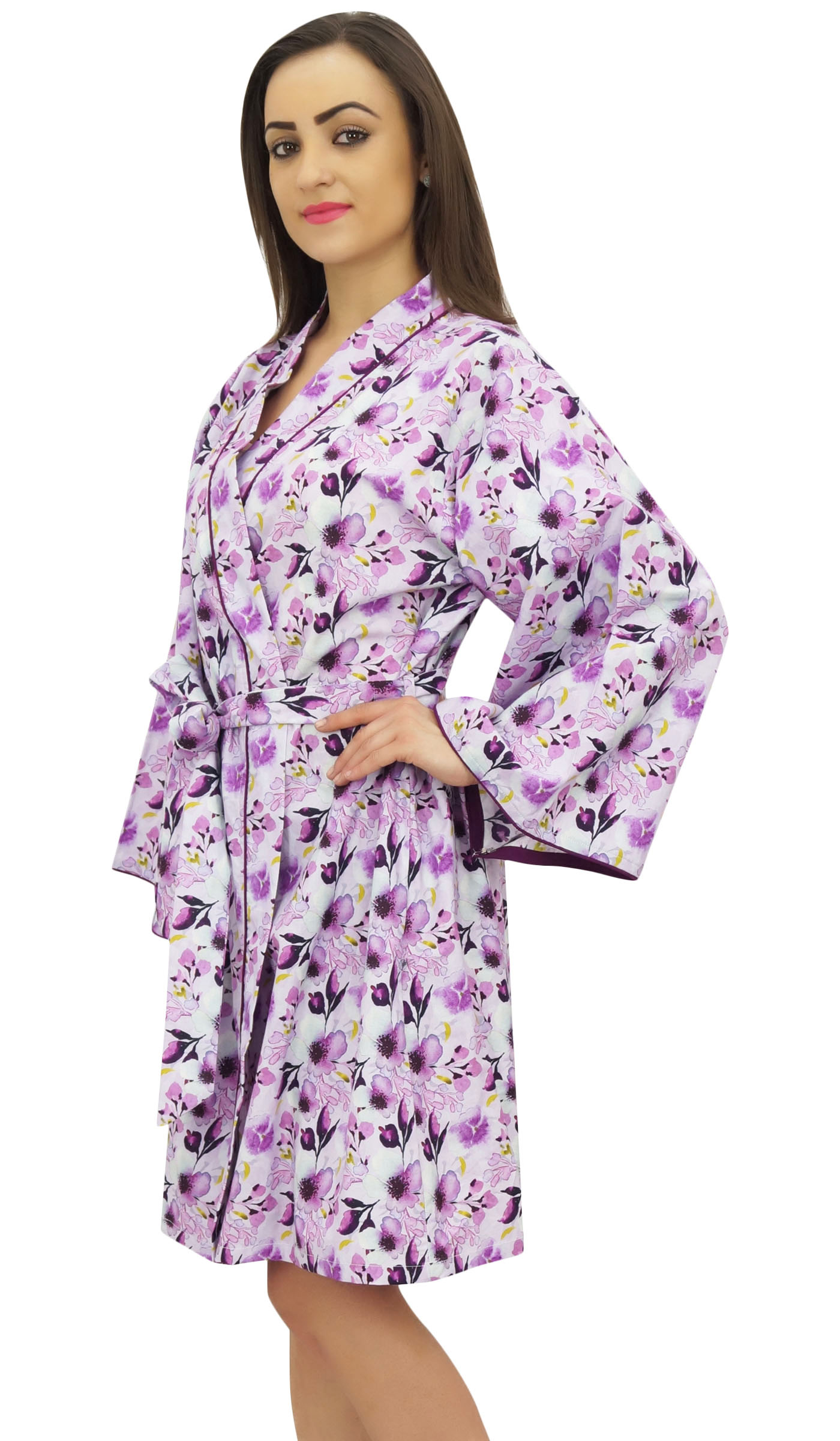 Bimba Kimono Rose à Manches Longues pour Femme, Robe de Plage, Imprimé Floral, Vêtement de Nuit - 16