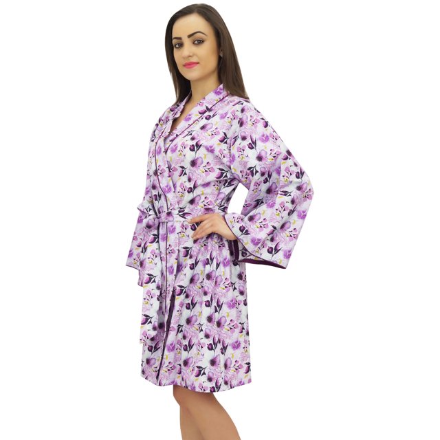 Bimba Robe Kimono Rose à Manches Longues pour Femme, par-Dessus, Imprimé Floral, Vêtement de Nuit - 8