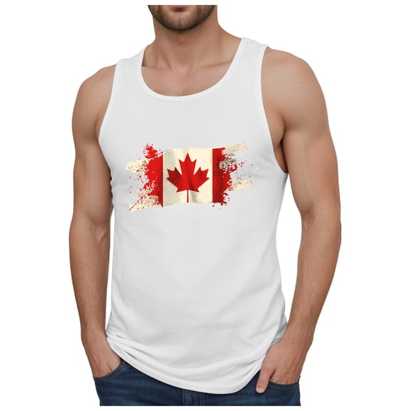 yocbz Men'S Tank Tops Men's Summer Printed Tank Top Sleeveless T Shirt Canada Flag National Day Top White,XXXXL