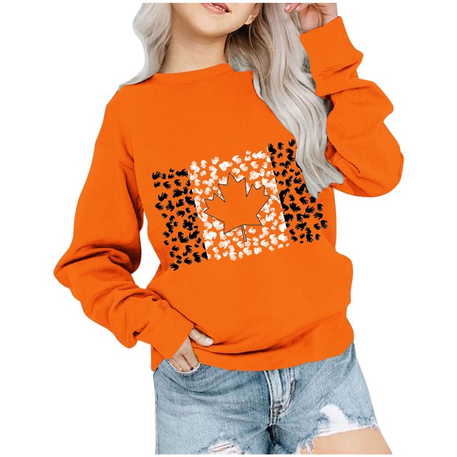 Dadaria T-Shirt pour Enfants T-Shirt Orange Hauts T-Shirt à Manches Longues Col Ras du Cou Tee Matières Chandail d'Été Blouses 9 Ans