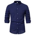 thumbnail image 3 of 2025 New Men's Solid Color Cotton Linen Long Sleeve Shirt, 3 of 5