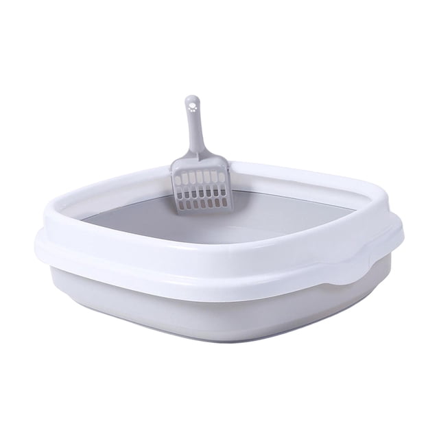 DOLITY Bac à Sable à Rebords Hauts pour Chat, Toilette Portable pour Chiot Gris Moyen