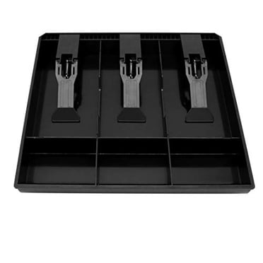 Cash Register Drawer Insert Tray 3 Bill/3 Coin Compartments with Plastic Clip for Money Storage, Black