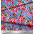thumbnail image 2 of Soimoi Blue Polyester Crepe Fabric Laceleaf & Macaw Parrot Bird Decor Fabric Printed BTY 42 Inch Wide, 2 of 3