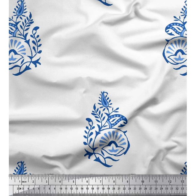 Soimoi Moss Georgette Fabric Leaves,Floral & Paisley Block Print Sewing Fabric Yard 42 Inch Wide