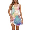thumbnail image 2 of Ovzne Robes pour Femmes Robe pour Femme Robe Imprimée pour Femme Col Rond Décontractée Jupe Courte Robe avec Poches Grande Taille Robe Maxi Imprimée Liquidation, 2 of 6