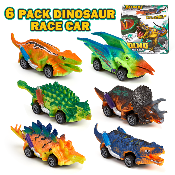 Lilian&Gema Jouets de Voiture Dinosaure à Rétrofriction pour Enfants, Lot de 6 Jouets de Voiture Dinosaure Cadeaux pour Tout-Petits Garçons et Filles de 2 3 4 5 Ans