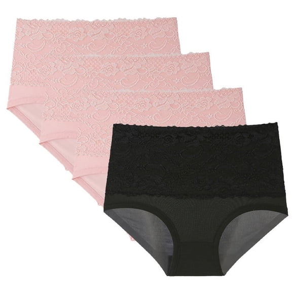 Pisexur sous-Vêtements Femme Antibactériens Confort Contrôle du Ventre sous-Vêtements Femme 4 Pcs Femme Dentelle Taille Haute Short Gainant Shapewear Culottes Rose,m